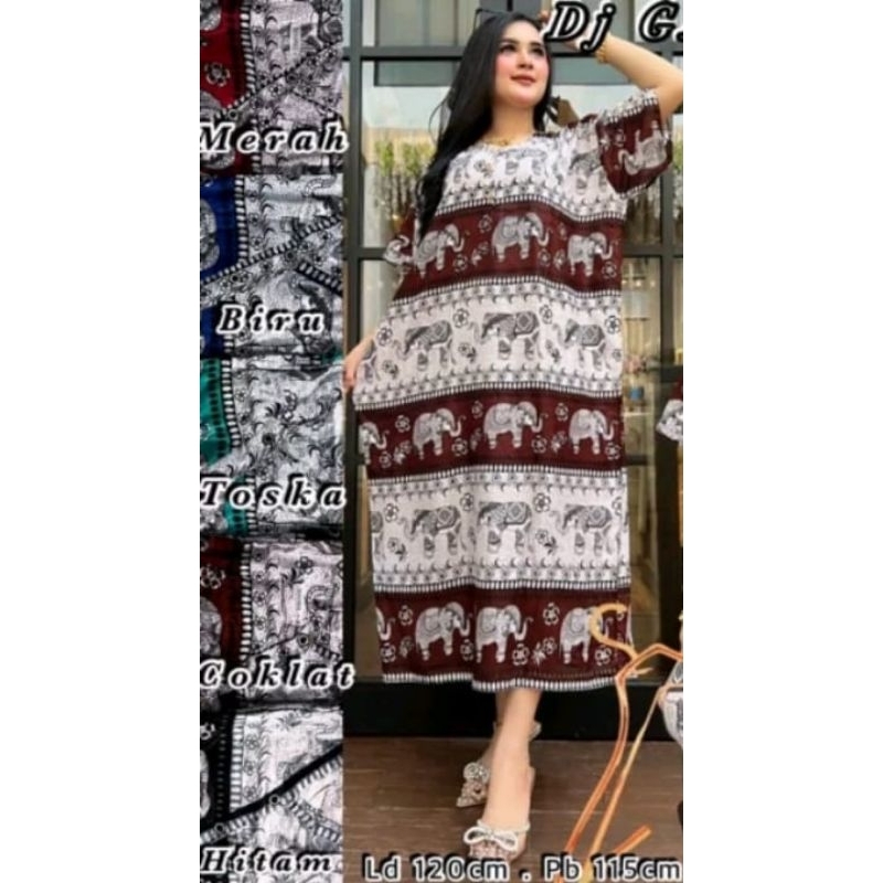 DASTER JUMBO MOTIF GAJAH PUTIH  LD 120 KEKINIAN KANCING DEPAN LENGAN PENDEK