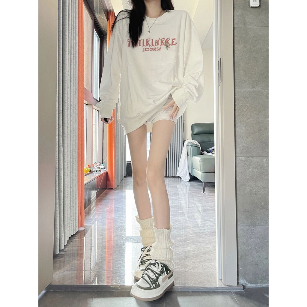 EUNII Sweater Lengan Panjang Cherry Blossom Korean Style/Hoodie Oversize/Baju Wanita/Switer Wanita