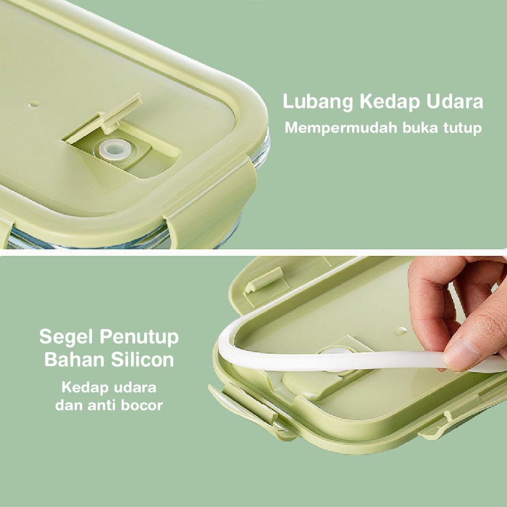 [3 KOLOM 1040ml] Kotak Makanan Kaca Tahan Panas &amp; Dingin (Freezer) - Oven &amp; Microwave Safe - Glasslock Anti Bocor