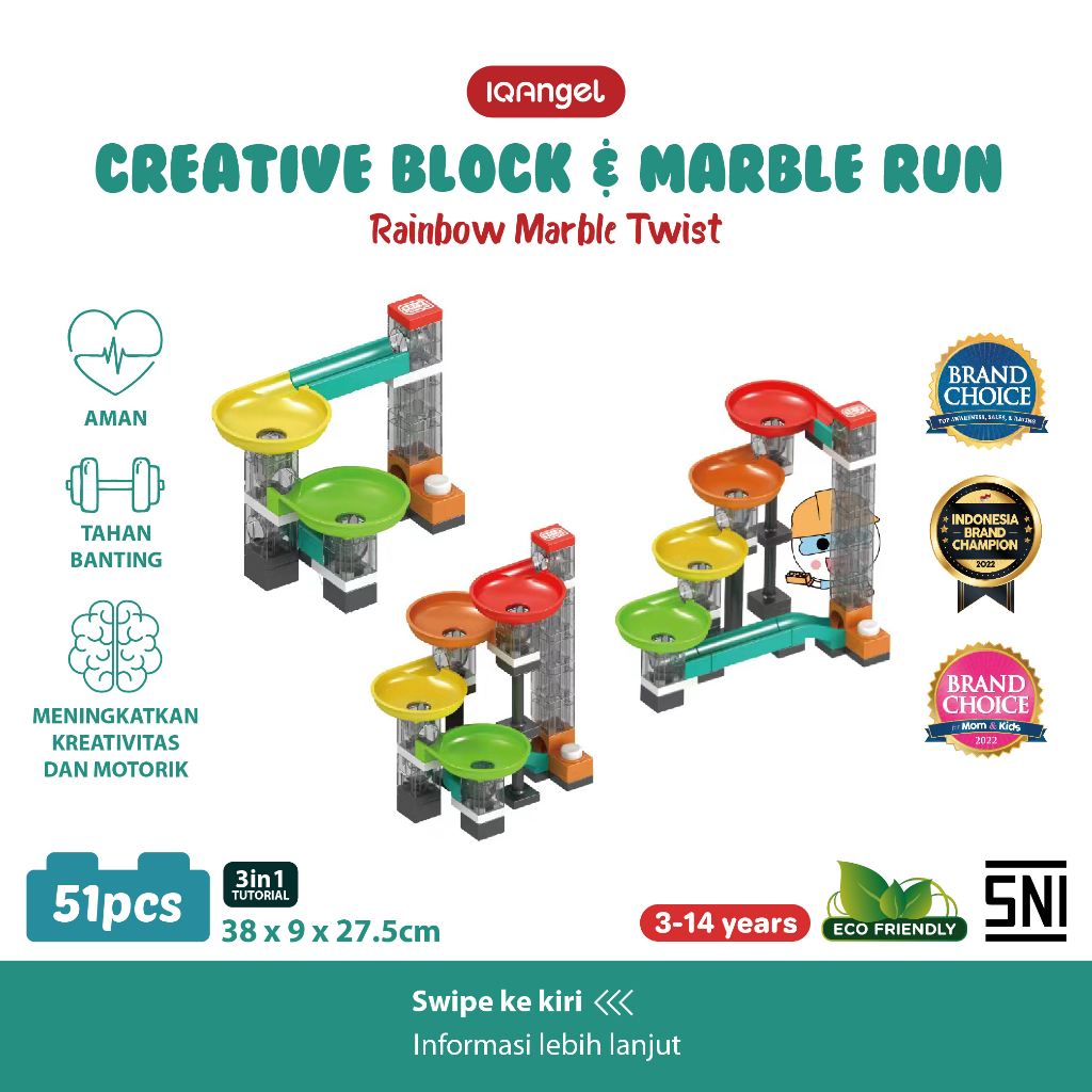 IQAngel Creative Block &amp; Marble Run Toys Balok Mainan Anak DIY 316 pcs / Gift / Partikel Berukuran Besar / DIY / SNI