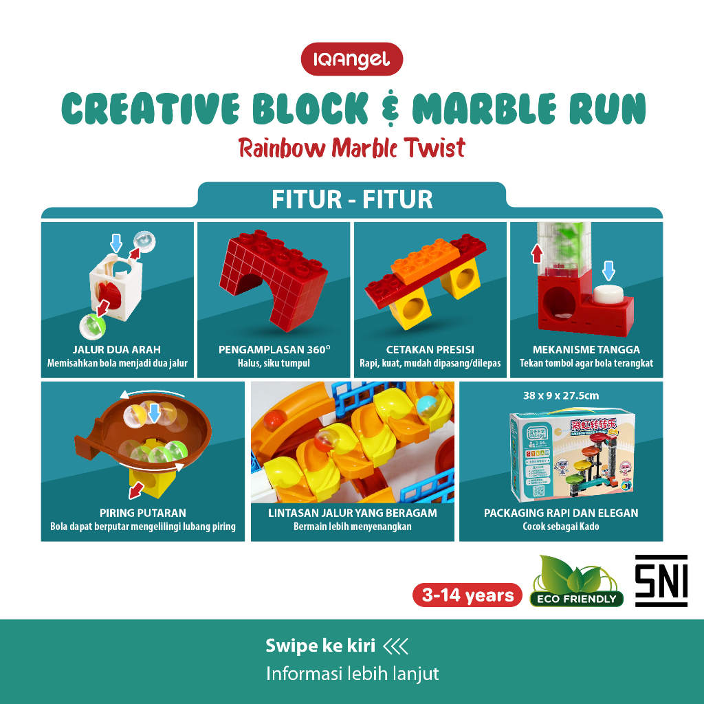 IQAngel Creative Block &amp; Marble Run Toys Balok Mainan Anak DIY 316 pcs / Gift / Partikel Berukuran Besar / DIY / SNI