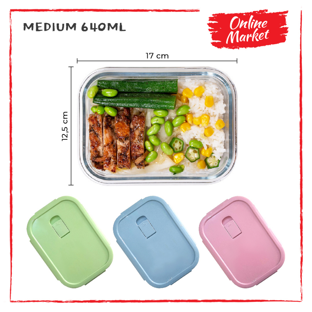 [MEDIUM 640ml] Lunch Box Kaca Tahan Panas - Kotak Makanan Kaca - Oven &amp; Microwave Safe - Glass Lock Anti-bocor