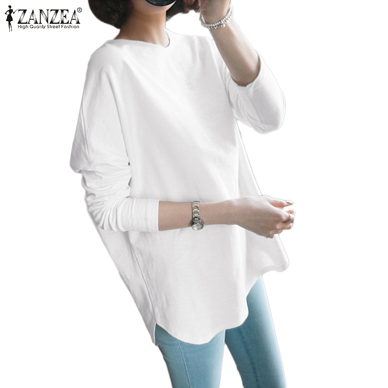 ZANZEA Women Long Sleeve Solid Color O-Neck Loose Casual Blouse