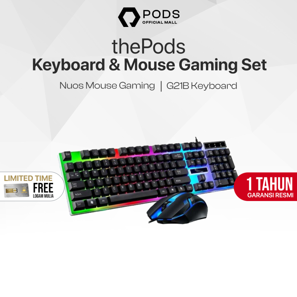 Keyboard and Mouse G21B Gaming Set LED RGB Waterproof Acetech For Pc &amp; Laptop by Pods Indonesia