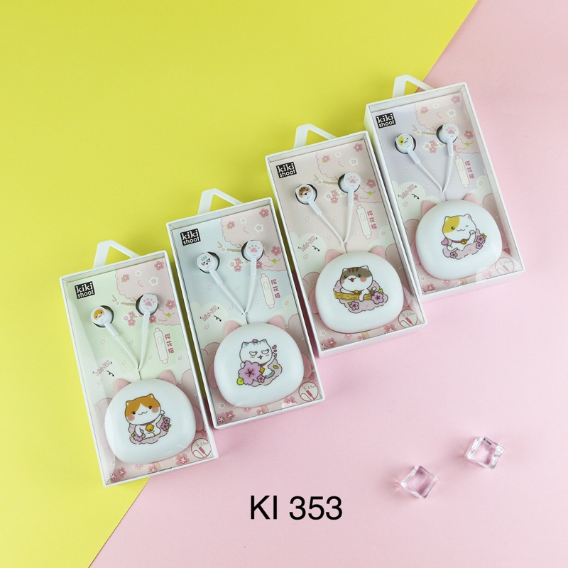 [ KI 353 ] Set Headset Earphone karakter  CAT SERIES + Wadah penyimpanan Earphone Motif in ear