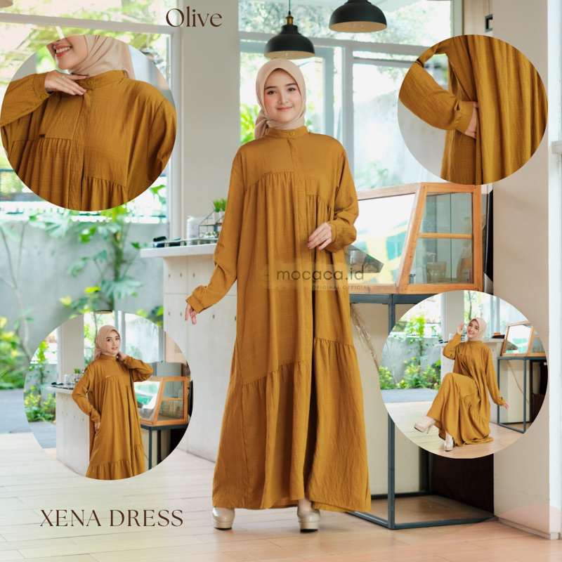 xena dress gamis mocaca softlinen full kancing hidup bisa jadi outer juga bahan adem cantik bisa gosend bandung