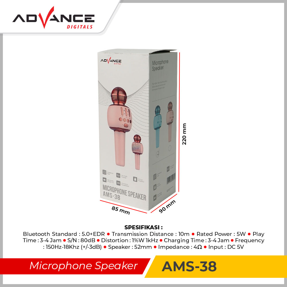 ADVANCE Mic Karaoke Bluetooth Portable AMS-38 Microphone Bluetooth Speaker