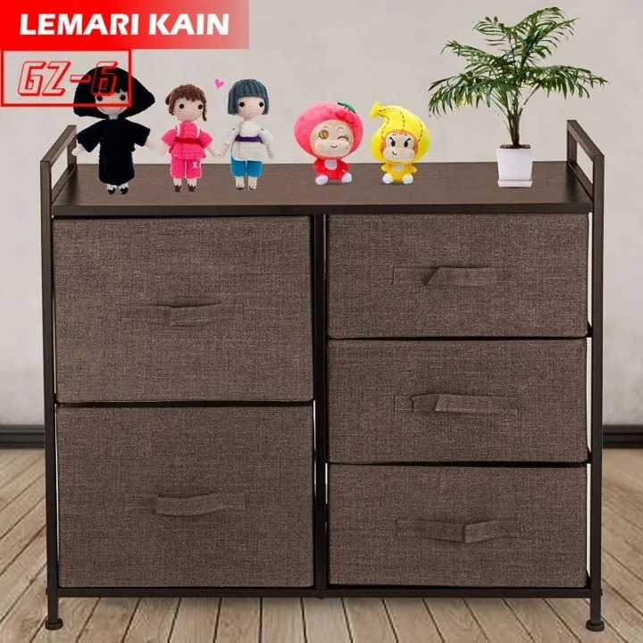 Lemari 5 Laci Kain Lemari TV Rak Lemari Penyimpanan Lemari sisi ranjang premium GZ-6 Lemari Susun Kain Linen Rak Penyimpanan Laci