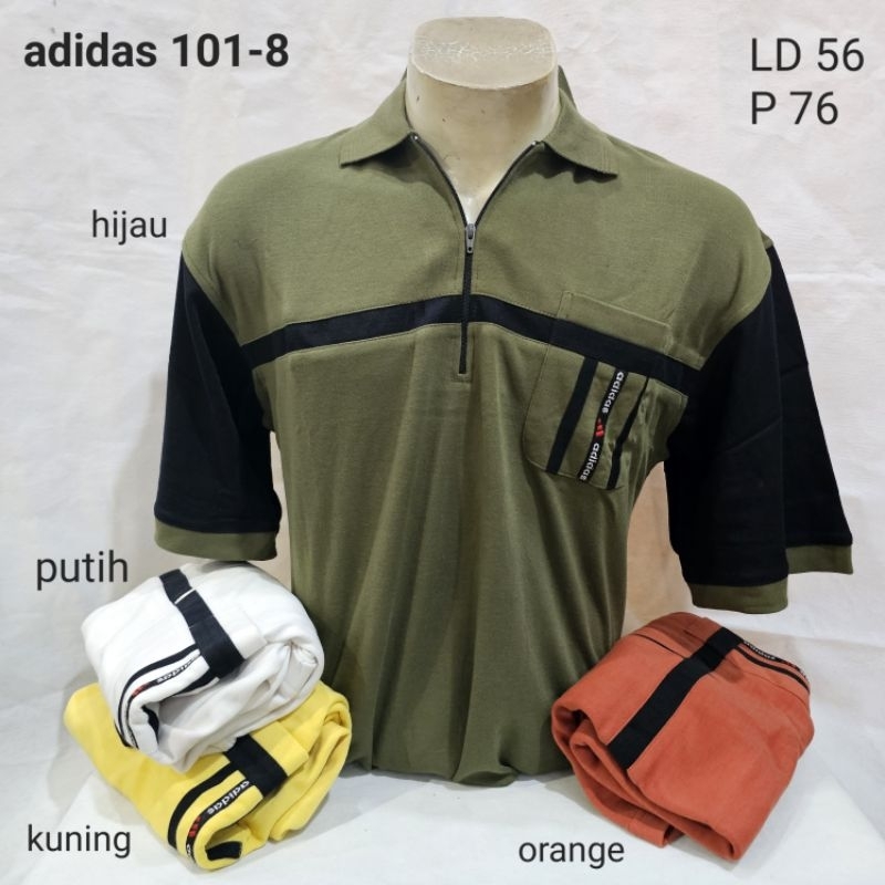 kaos krah kerah pria cowok halus bagus murah obral adidas 101-8 hijau kuning putih orange