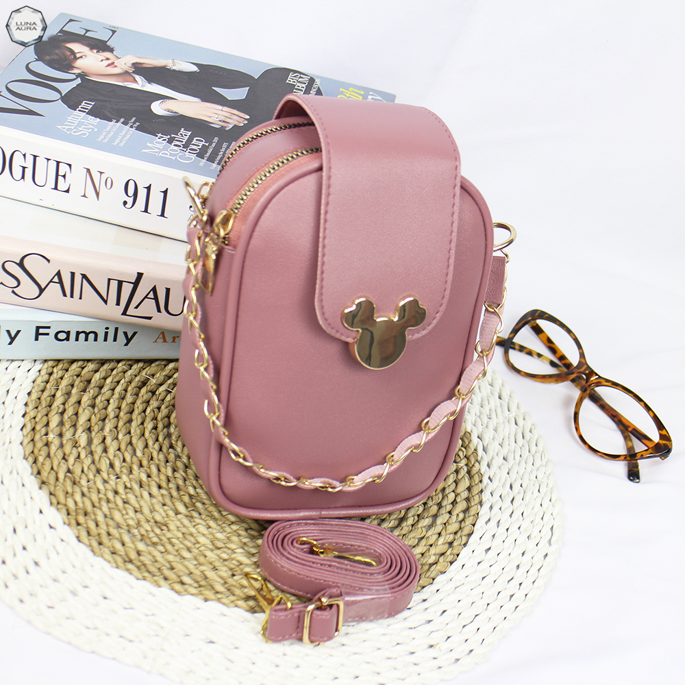Luna Aura Tas Pouch Hp Mickey Rantai Kepang MX 2452 Tas ootd Tas Kekinian Slingbag Hp