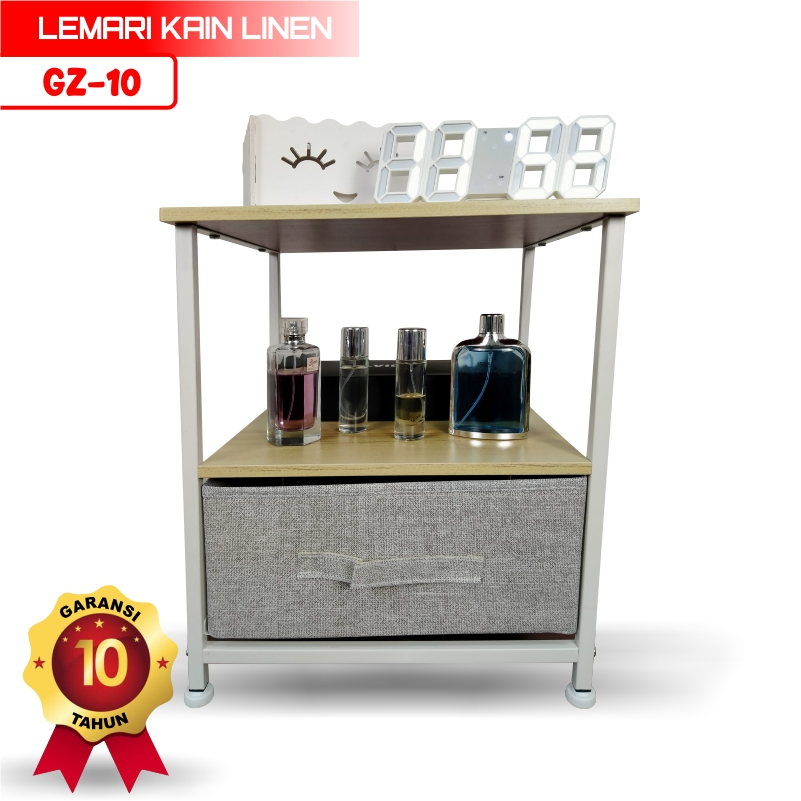 Lemari 3 Laci Kain Linen rak Penyimpanan lemari Sisi Ranjang GZ-10