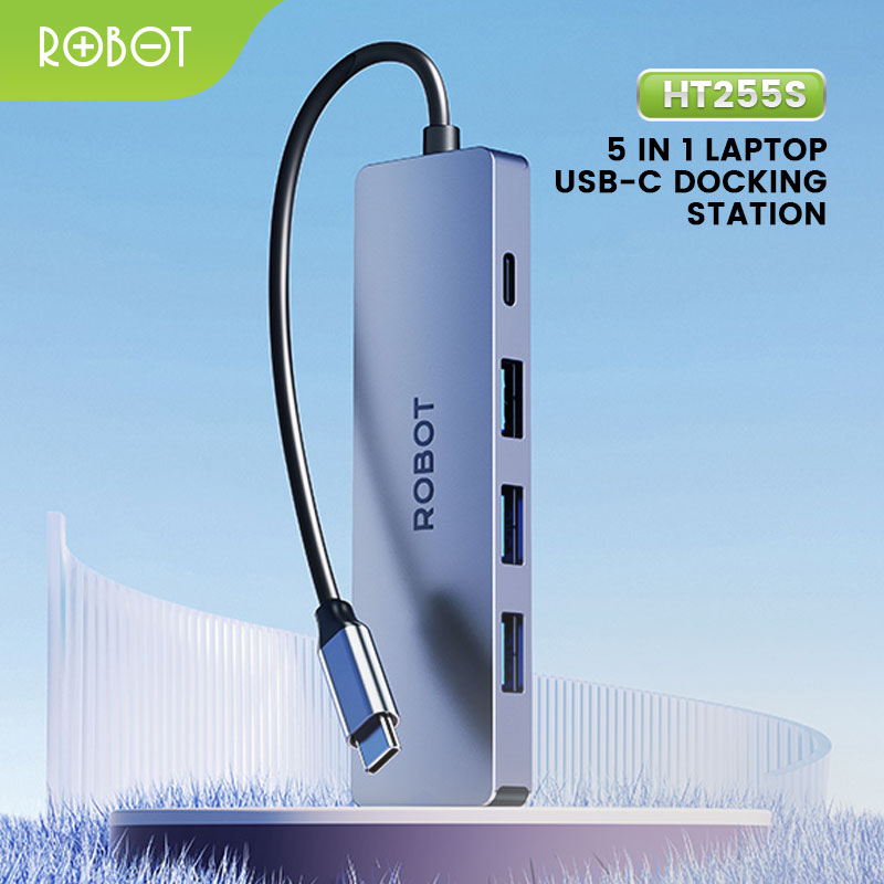 ROBOT USB Hub Multiport 5 in1 HT255S Koneksi HDMI to Monitor / TV USB C Design Anti Panas Adapter Po