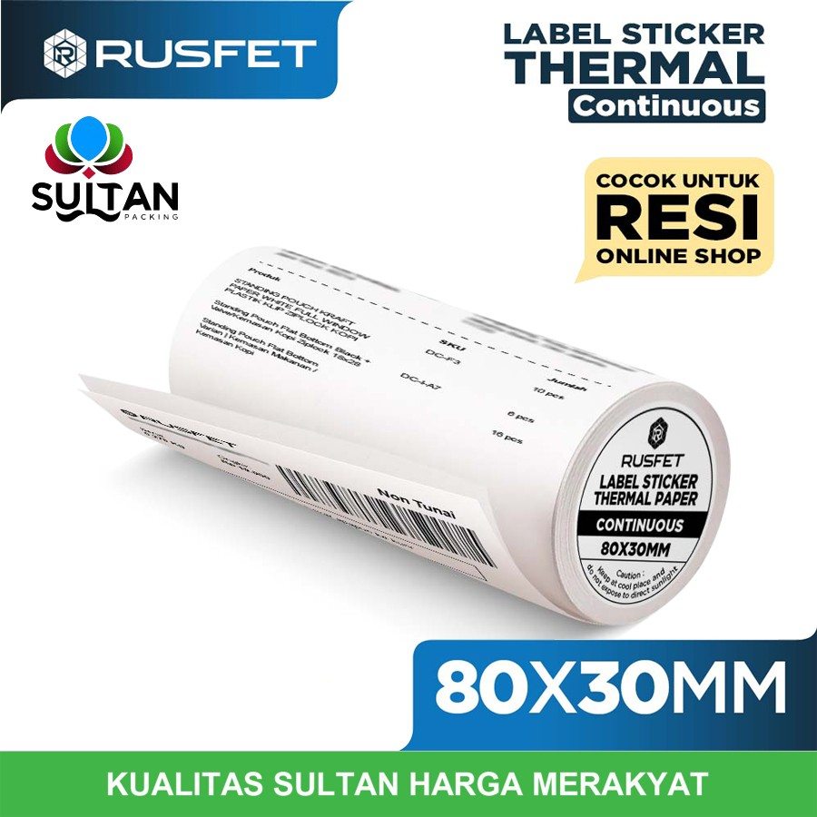 

Label Sticker Thermal CONTINUOUS Rusfet Barcode Resi Online 80x30 mm