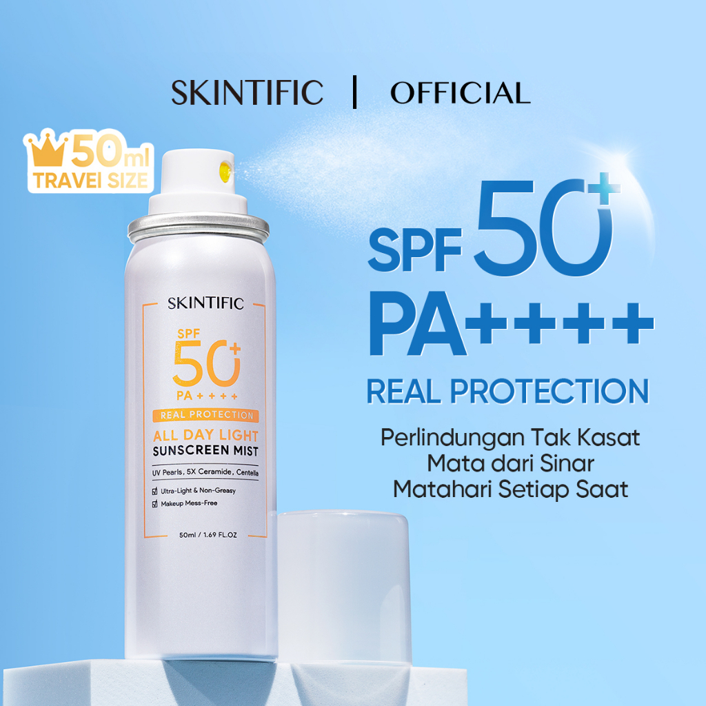 | LB | SKINTIFIC All Day Light Sunscreen Mist SPF50 PA++++ Sunscreen Spray Anti UV Wajah/Body Spray 50ml - Tabir Surya Spf 50PA+++