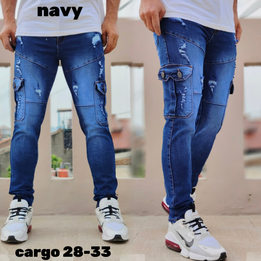 GEVAR Celana Jeans Cargo Panjang Pria Jeans Cargo Pria Terbaru