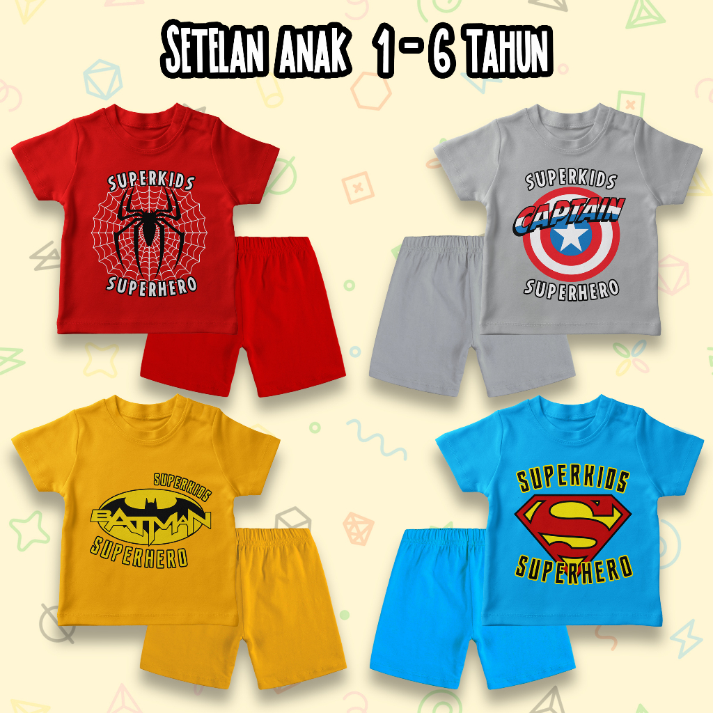 Setelan Anak Laki Laki dan Perempuan 1-6 Tahun Animal Baju Celana Anak Gambar Logo Super Hero Series