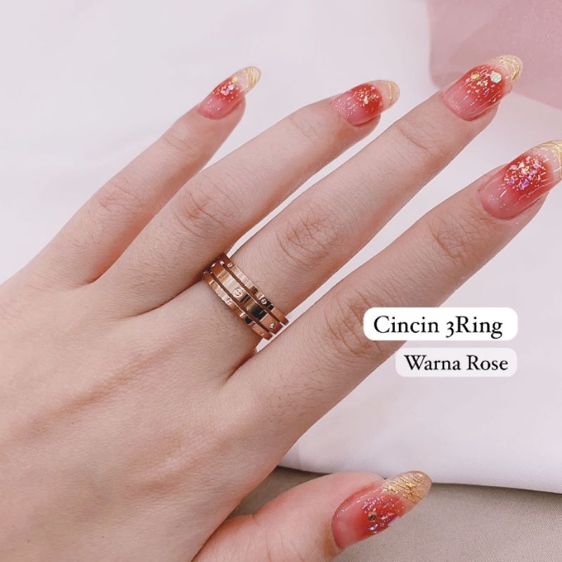 Cincin Titanium Asli set isi 3pc Premium Quality Anti karat anti alergi Stainless steel ori Ct0190