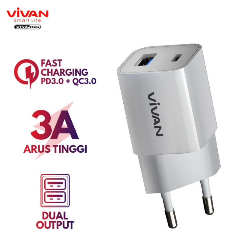 Charger Original VIVAN Fast Charging VPL01 Casan Type-C 3A Quick Charge 3.0 18W Dual Output - Garansi 1 Tahun