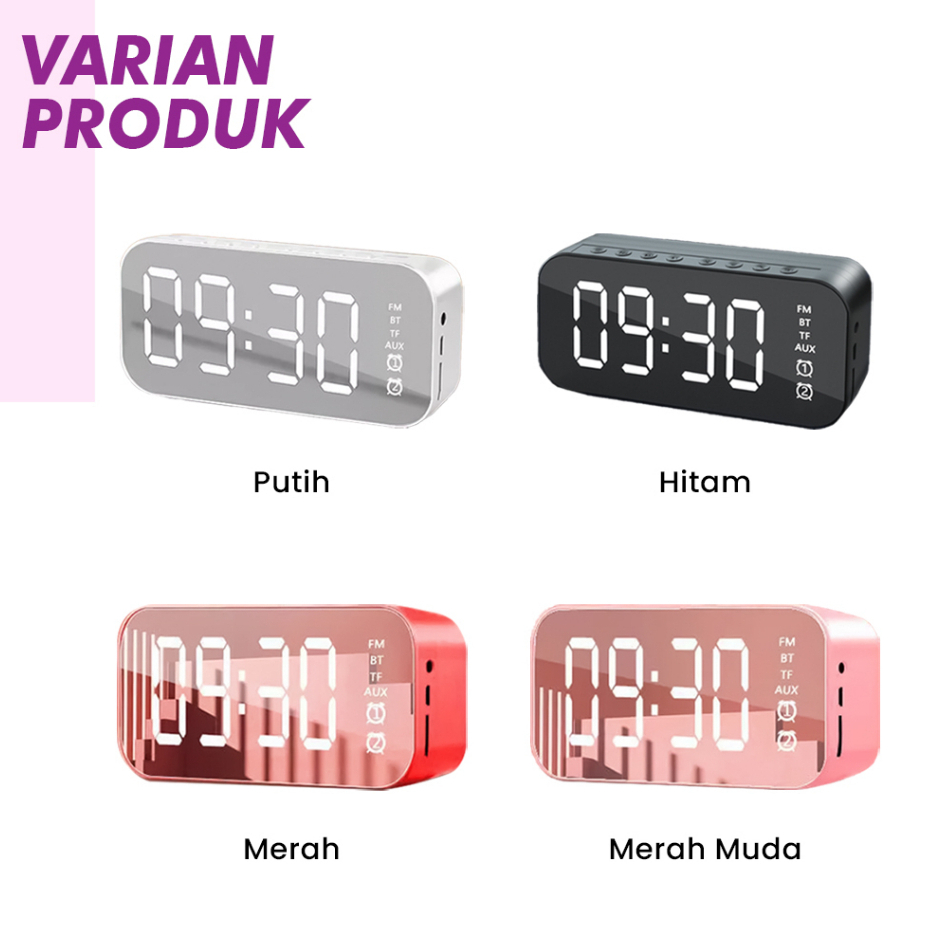 T&amp;Y Jam Speaker Bluetooth Portable LED Sound Clock Alarm Digital Radio FM Nirkabel Bass Mini Stereo Wireless Alarm LED Mirror Display Ultra Bass 2 Bluetooth 5.0 Audio