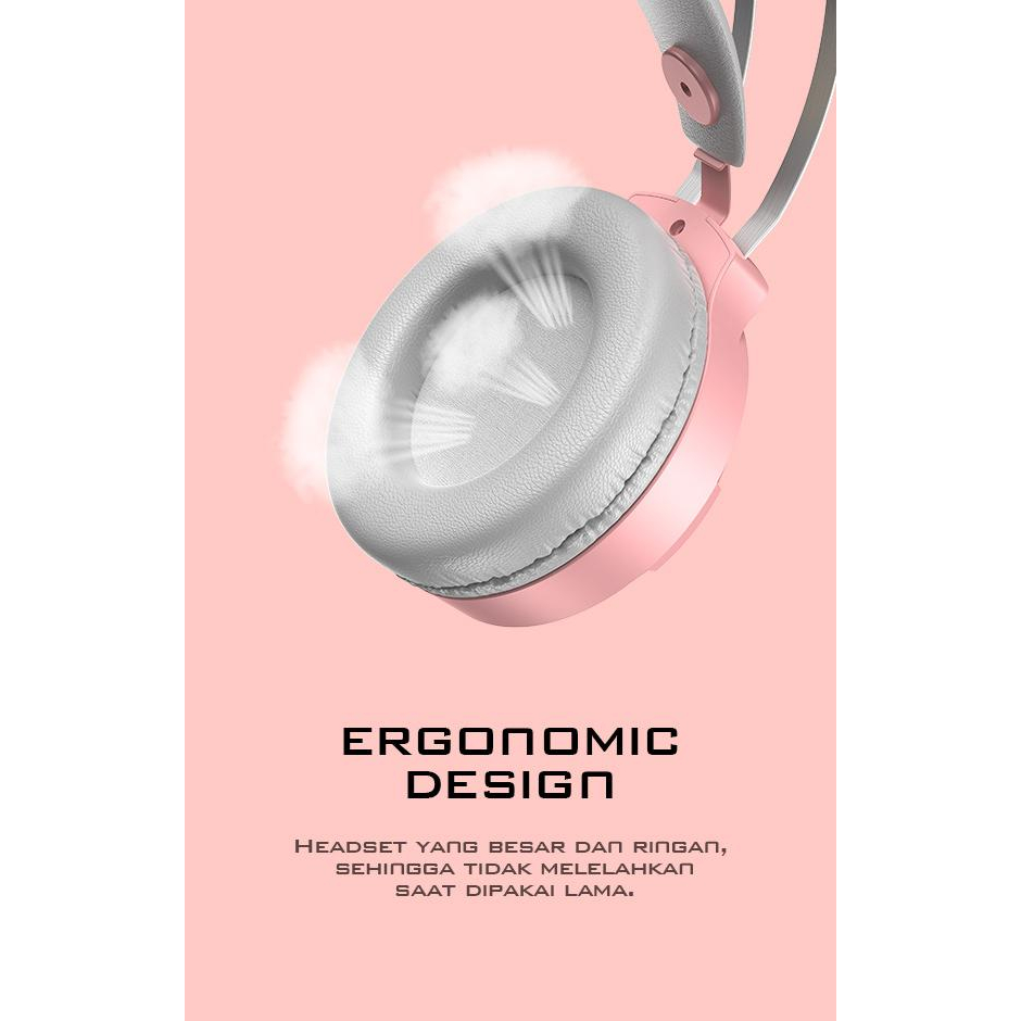 GAMEN Headphone Gaming Cat Ear GH1100 Pink LED RGB Lighting Original Bass - Garansi 1 Tahun