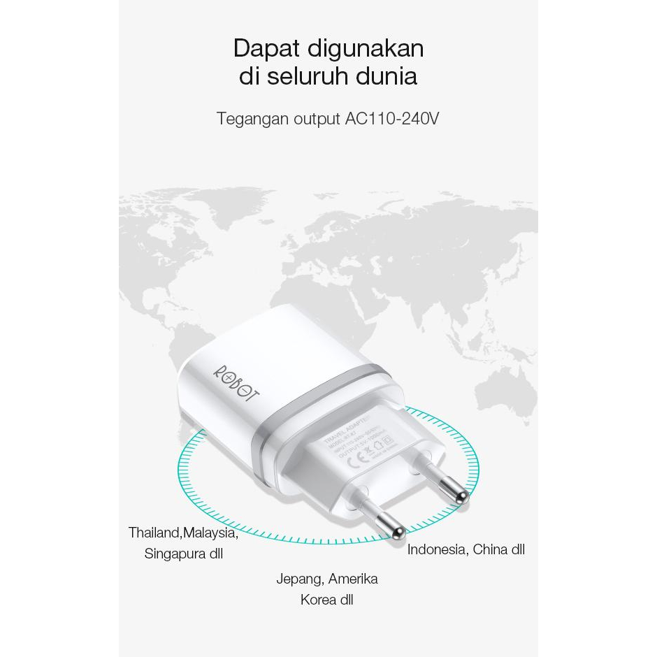 Robot Charger RT-K7 Fast Charging Kabel Micro USB Original Casan Quick Charge Dual - Garansi 1 Tahun