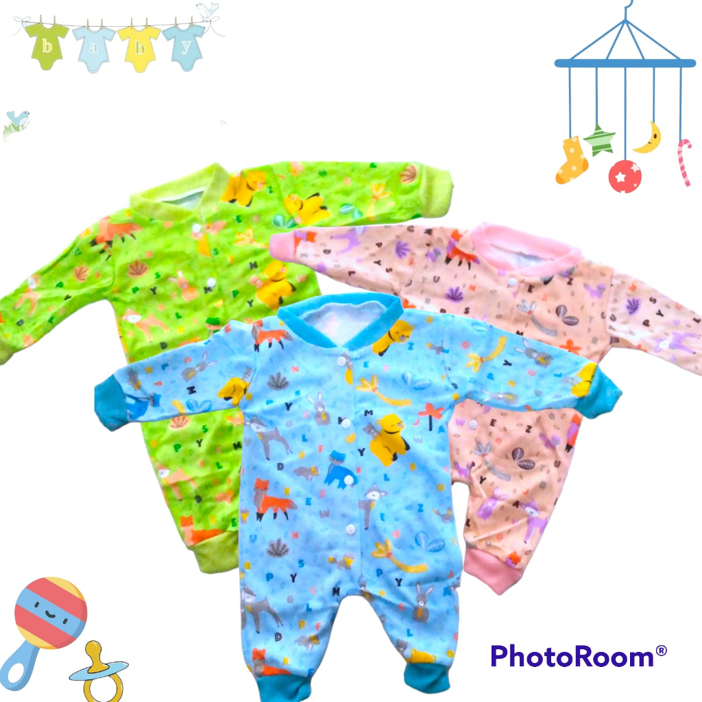 Baju Bayi Sleepsuit Panjang Katun DK Motif Fullprint Newborn Sd 3 Bulan