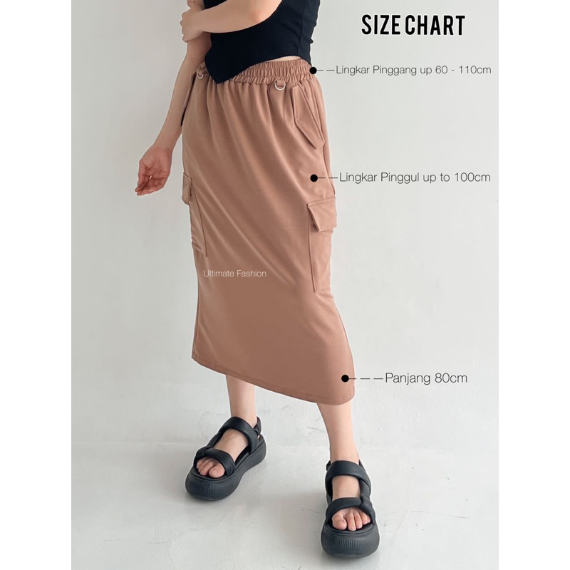 Alexa Cargo Skirt - Rok Midi Wanita Import - Cargo Pocket - Rok Kargo Korea