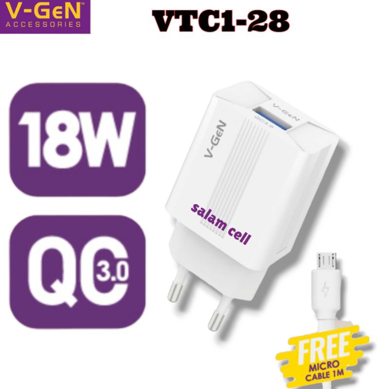 Charger V-Gen VTC1-28 18W QC3.0 FREE Micro USB Cable Original Vgen VCT1 28