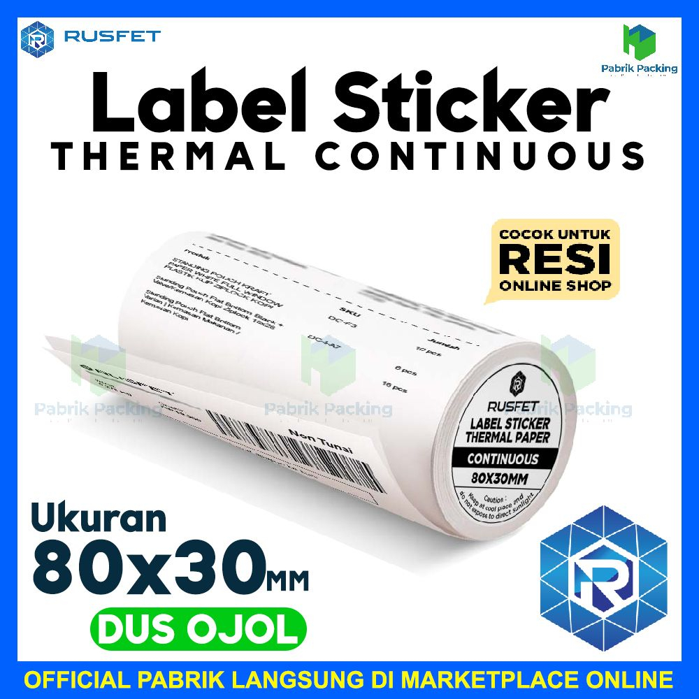 

Label sticker stiker thermal 80x30 continuous rusfet lebel dus ojol