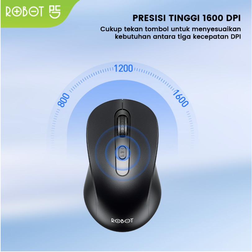 ROBOT Mouse Wireless M206 2.4GHz Optical 1600DPI Kursor Akurat Cocok untuk PC Laptop Original - Garansi 1 Tahun