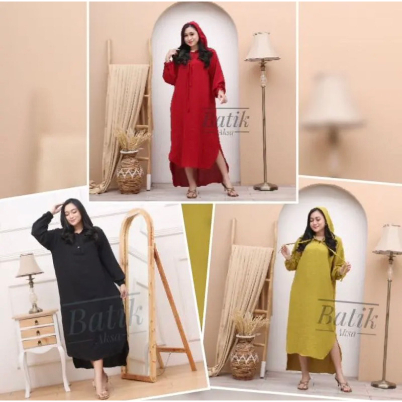 YESHA HOODIE DRESS CRINKLE AIRFLOW POLOS KANTONG JUMBO LD110 MURAH SACKDRESS  VIRAL MUSLIMAH GROSIR