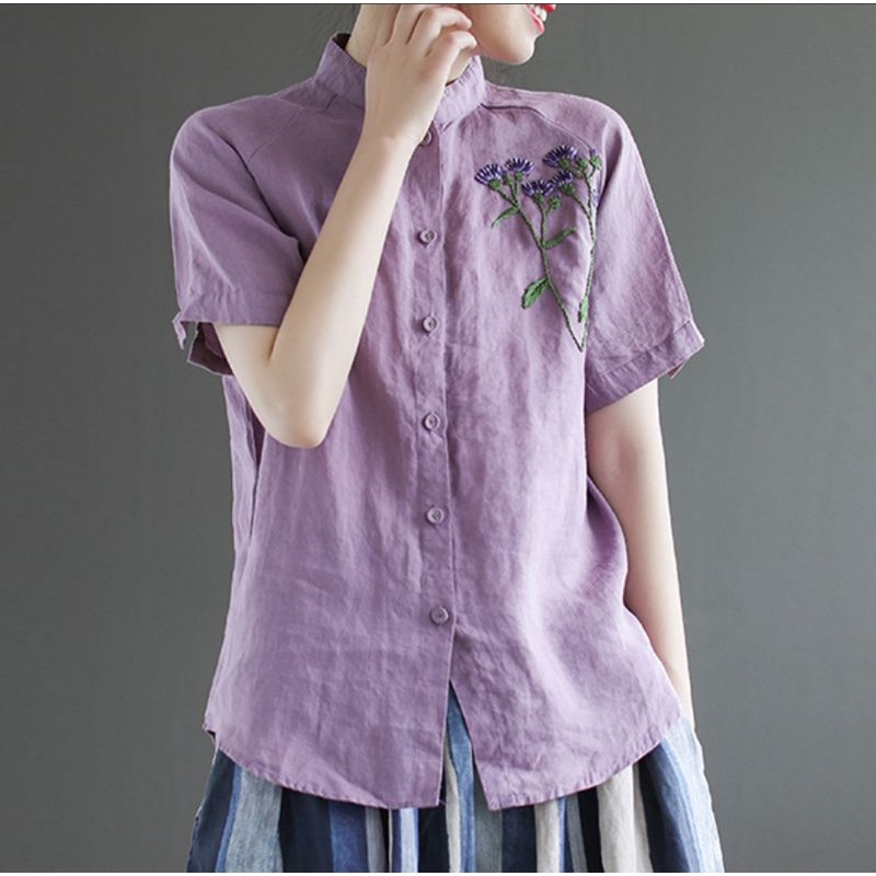 baju blouse bahan katun linen motif bordir