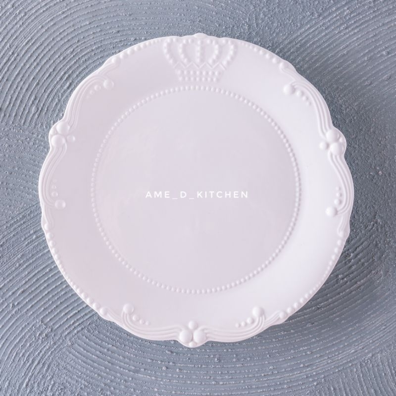 Piring bijian ceper besar 12" keramik putih timbul crown series