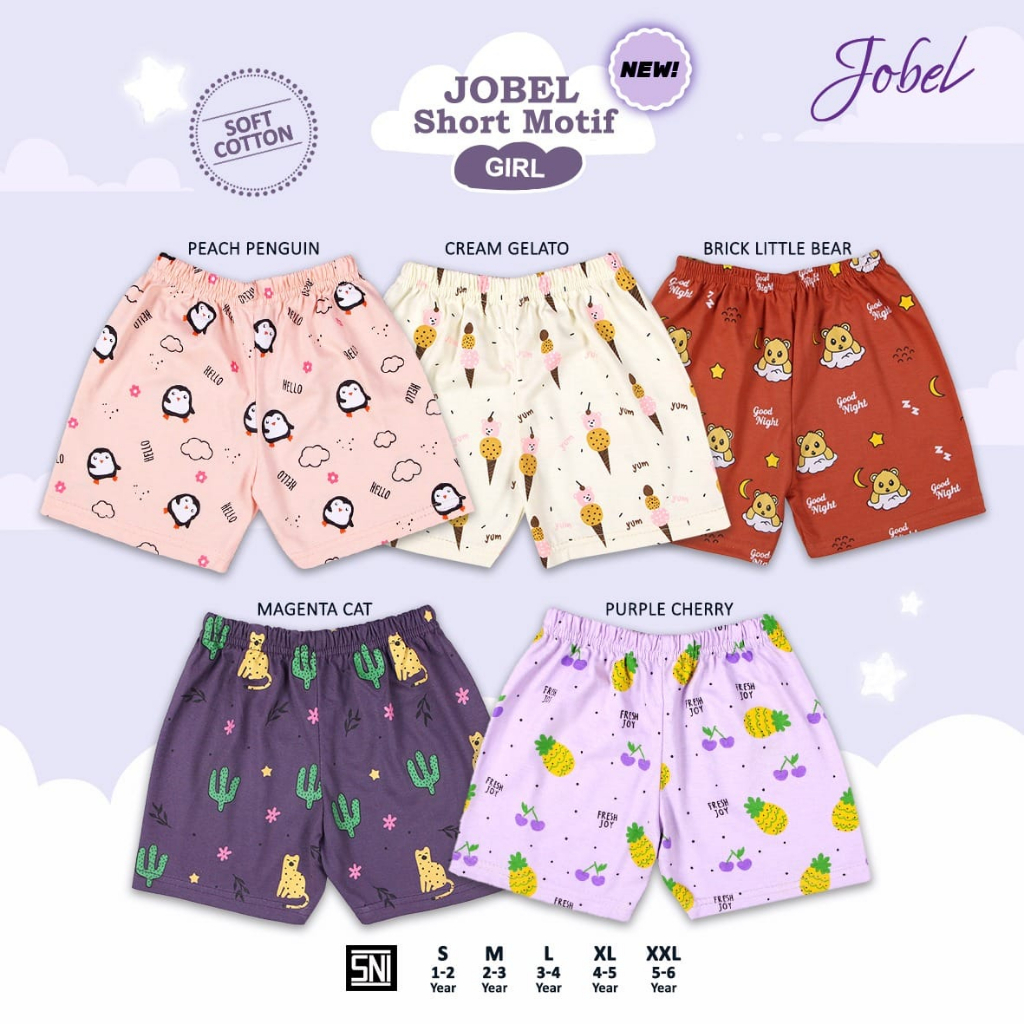 Jobel 1-6 Tahun Short Motif Celana Pendek Motif Anak Perempuan New CBKS