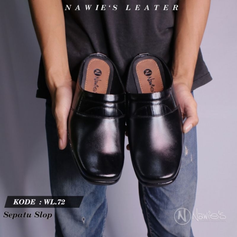 Sl72 - Slop Bostong Pria Bahan Kulit Sapi Asli  100% ( Sepatu Slop Pria)