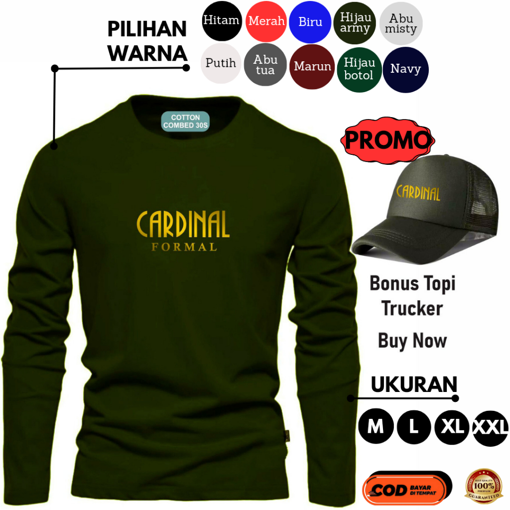 Kaos Distro Cardinal Keren Pria Cowok Premium Original 100% Cotton Combed 30s Tebal Halus Lengan Pan