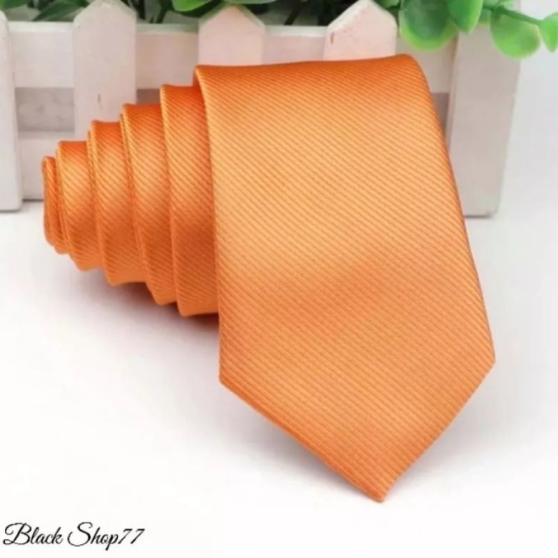 Dasi Kantor Dasi Pria Dasi Motif Salur Halus Orange 3 Inchi 8 Cm