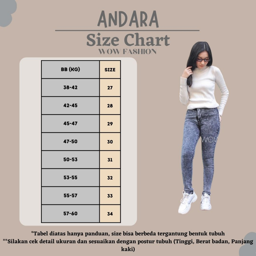 WOW-Andara Hw Jeans Snow/ High Waist 27-34 Celana Jeans Premium