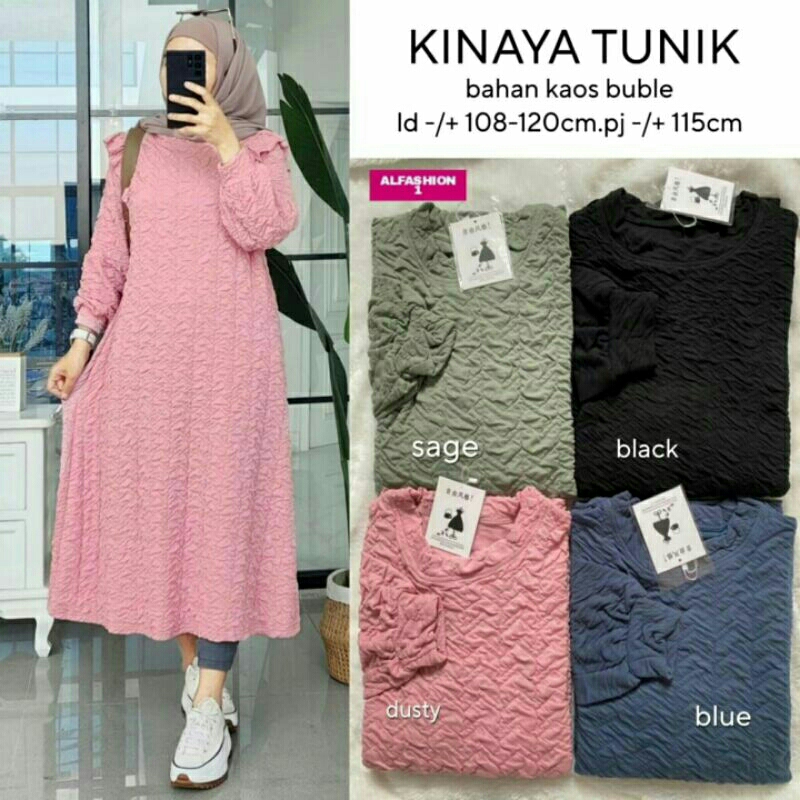 Kinaya Tunik wanita warna sage green black pink dusty blue tunic Kaos bubble import size xxxl new