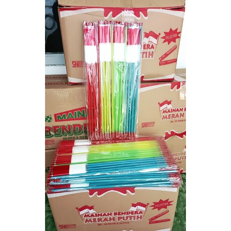 Bendera Gagang Plastik Merah Putih Peluit Bendera Suport Mainan Bendera Peluit 1pack