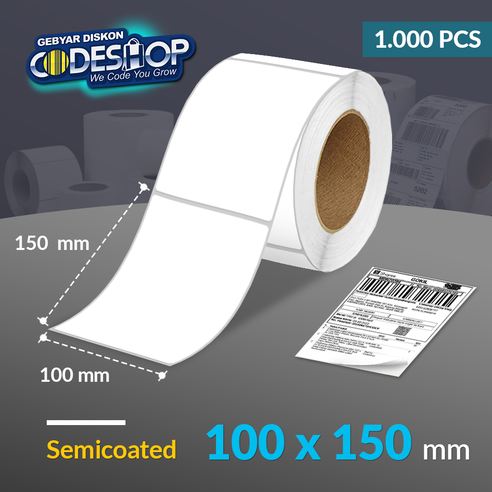 

Codeshop Label Semicoated 100 x 150 mm A6 1 Line Stiker Printer Barcode Core Besar 3 Inch Isi 1000 Pcs