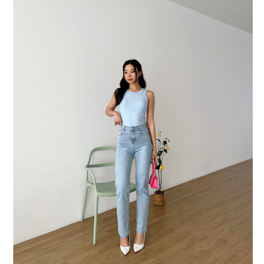 [ Marveile ] Sydney Highwaist Straight Jeans / Korean Jeans Wanita