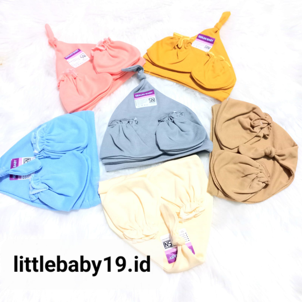 TOPI SET SARUNG TANGAN KAKI BAYI SNI VARIAN WARNA