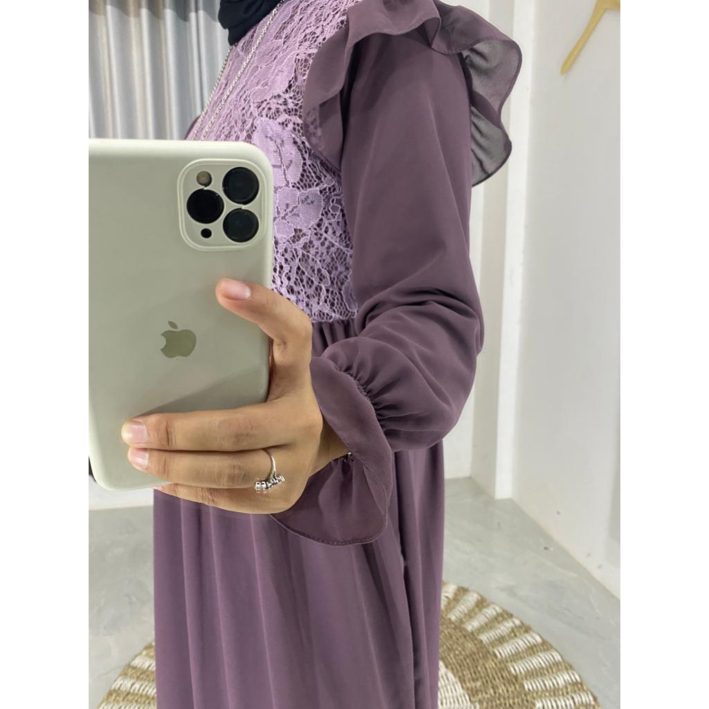 Gamis Ceruty Babydoll Mix Brukat Cantik / Gamis Terbaru Ceruty Brukat Depan Saja