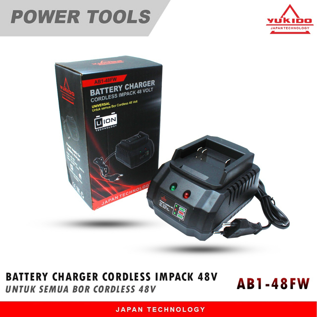 PAKET CERDAS DAN HEMAT ADAPTOR CHARGER  BATAREI IMPACT BOR JET CLEANER 48V &amp; BATERAI 48V UNIVERSAL YUKIDO