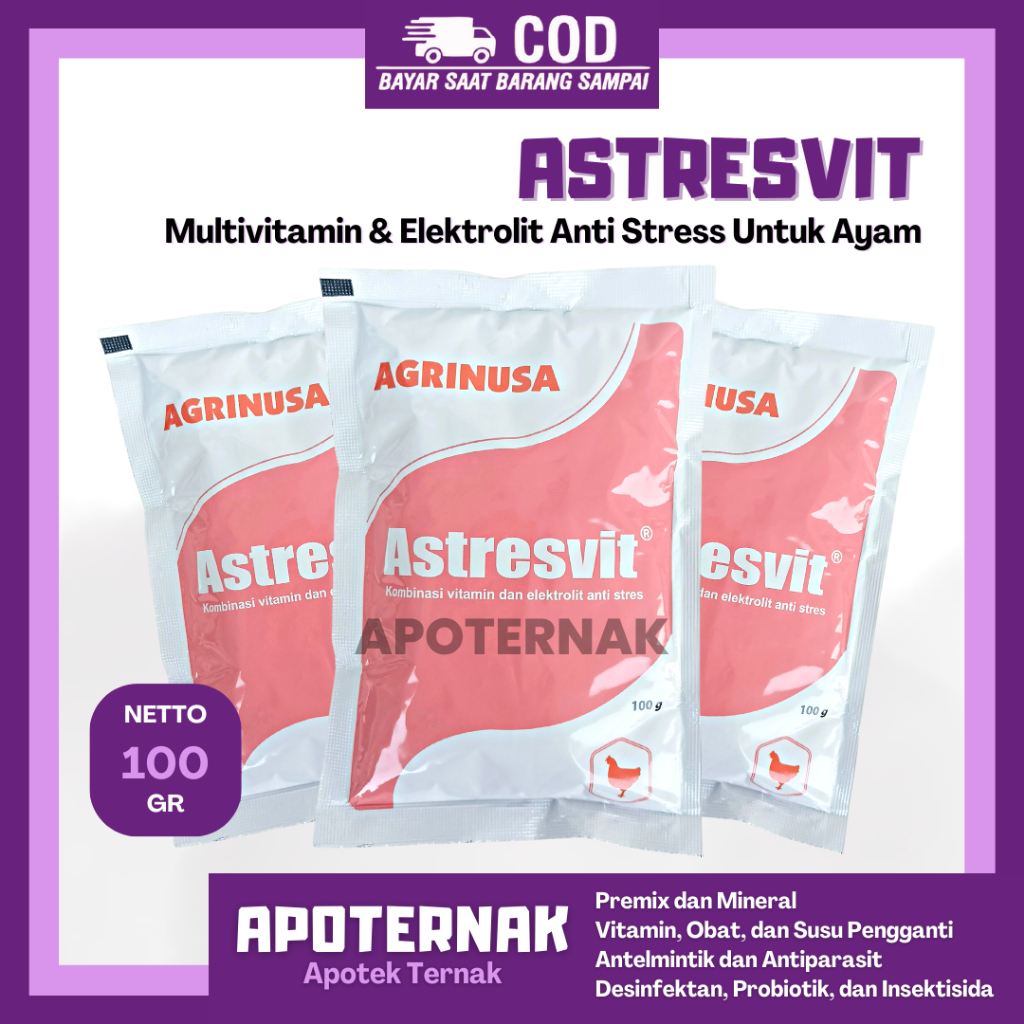 ASTRESVIT 100gr ELEKTROLIT Multivitamin AYAM ANTI HEADSTRES 100 gr