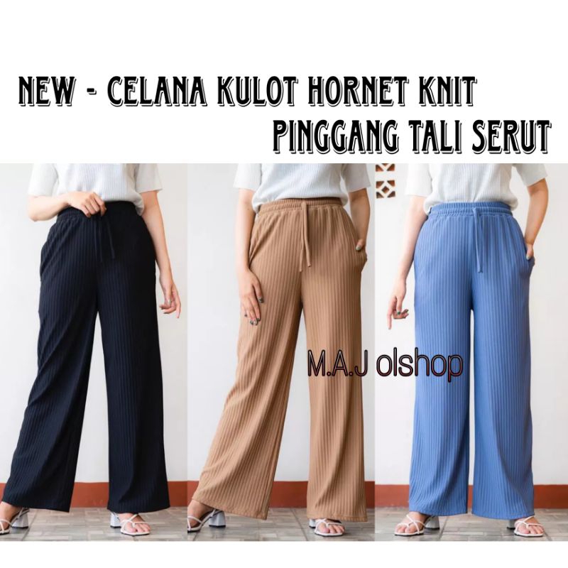 Celana Panjang Wanita Kulot bahan kain Knit Premium Import Tebal HW Tali Serut Highwaist