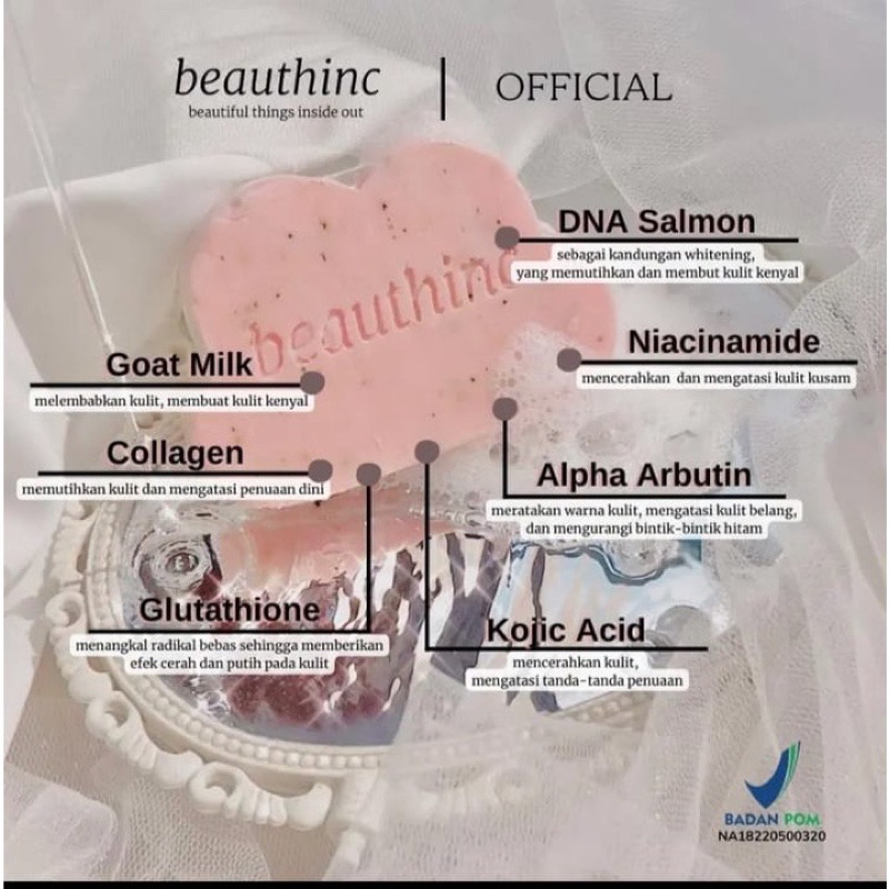 BPOM BEAUTHINC CRYSTAL GLUTA SOAP SABUN PEMUTIH BADAN DAN WAJAH SABUN NIACINAMIDE DNA SALMON