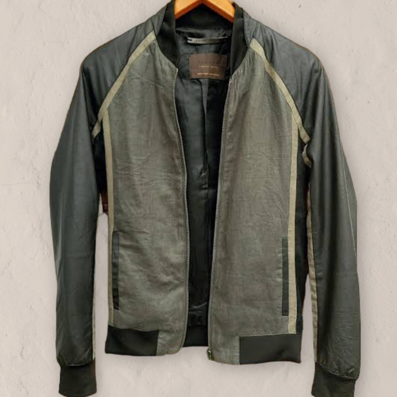 Zara Man Limited Leather Bomber Jacket | Work Basic Casual varsity jaket kulit