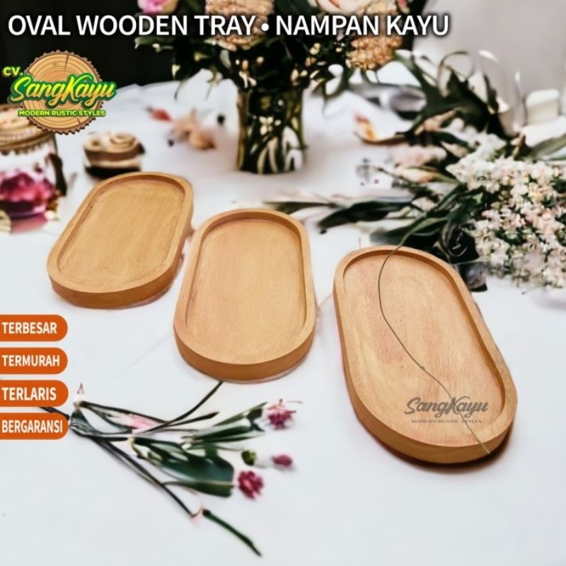 Baki Nampan kayu oval 20x10 Wooden tray plate piring kayu serving tray